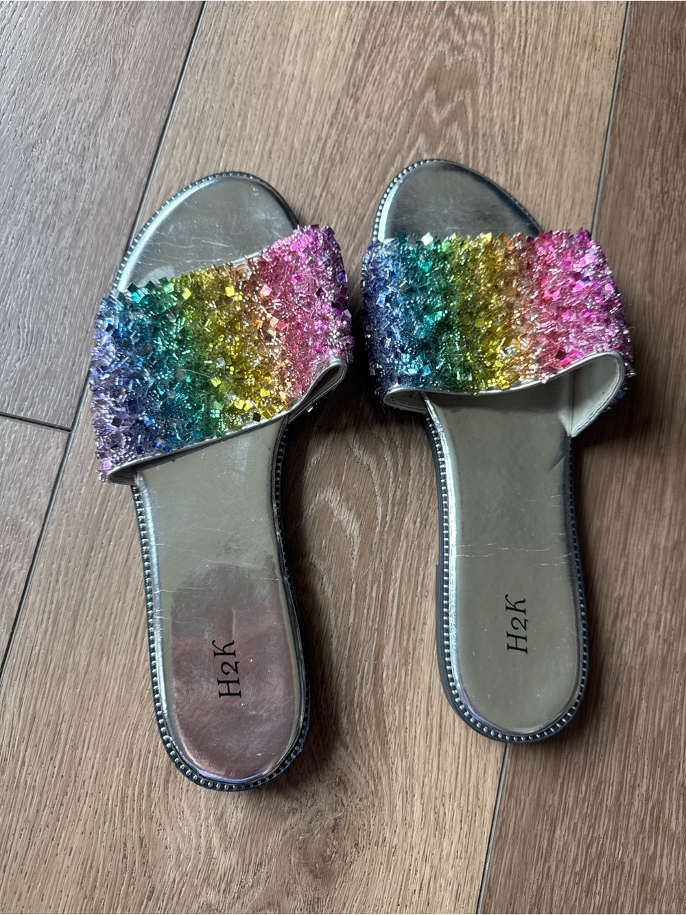 H2K Rainbow Crystal Slide Sandals - Multicolor